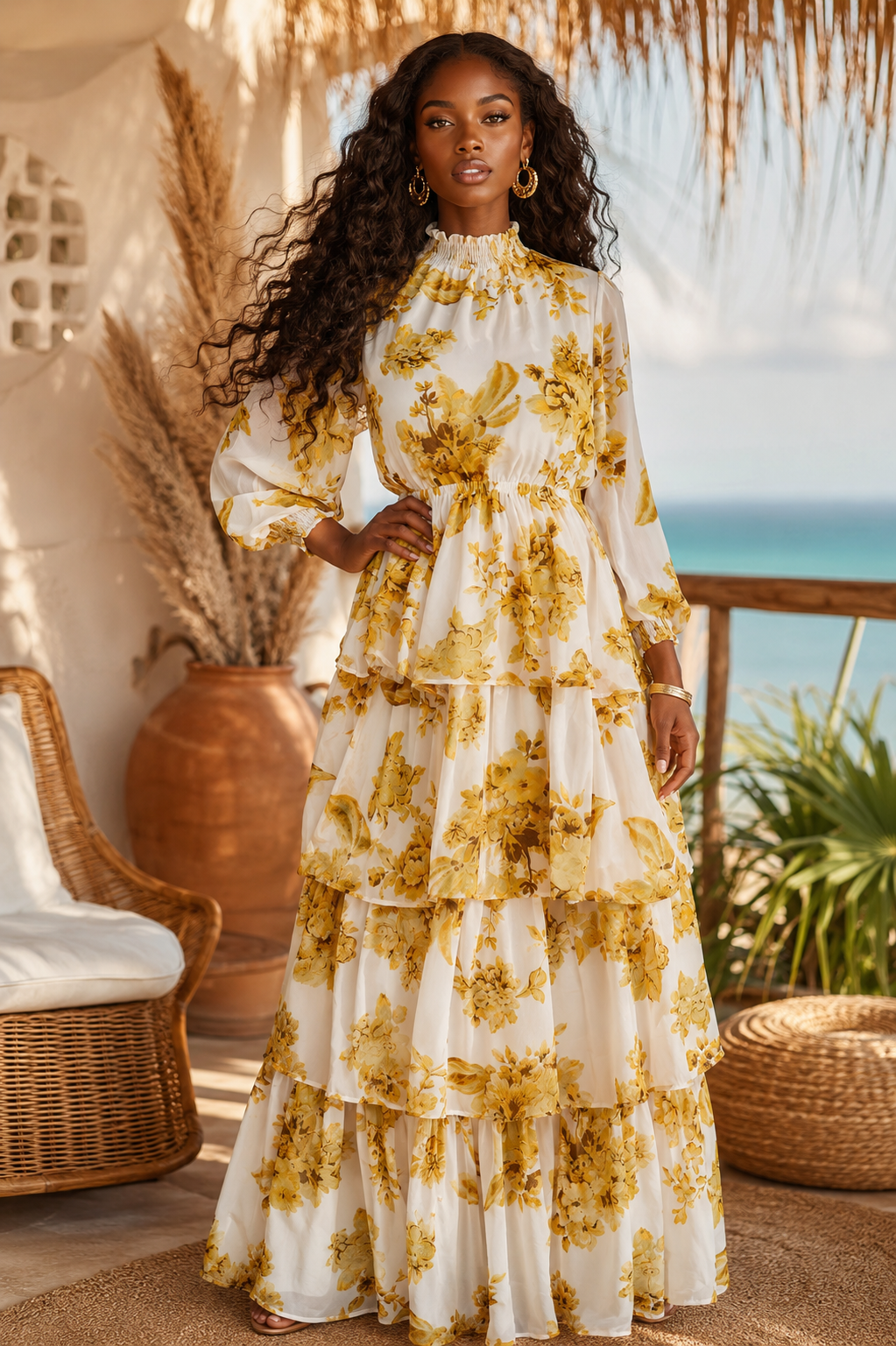 Marigold Floral Tiered Maxi Dress