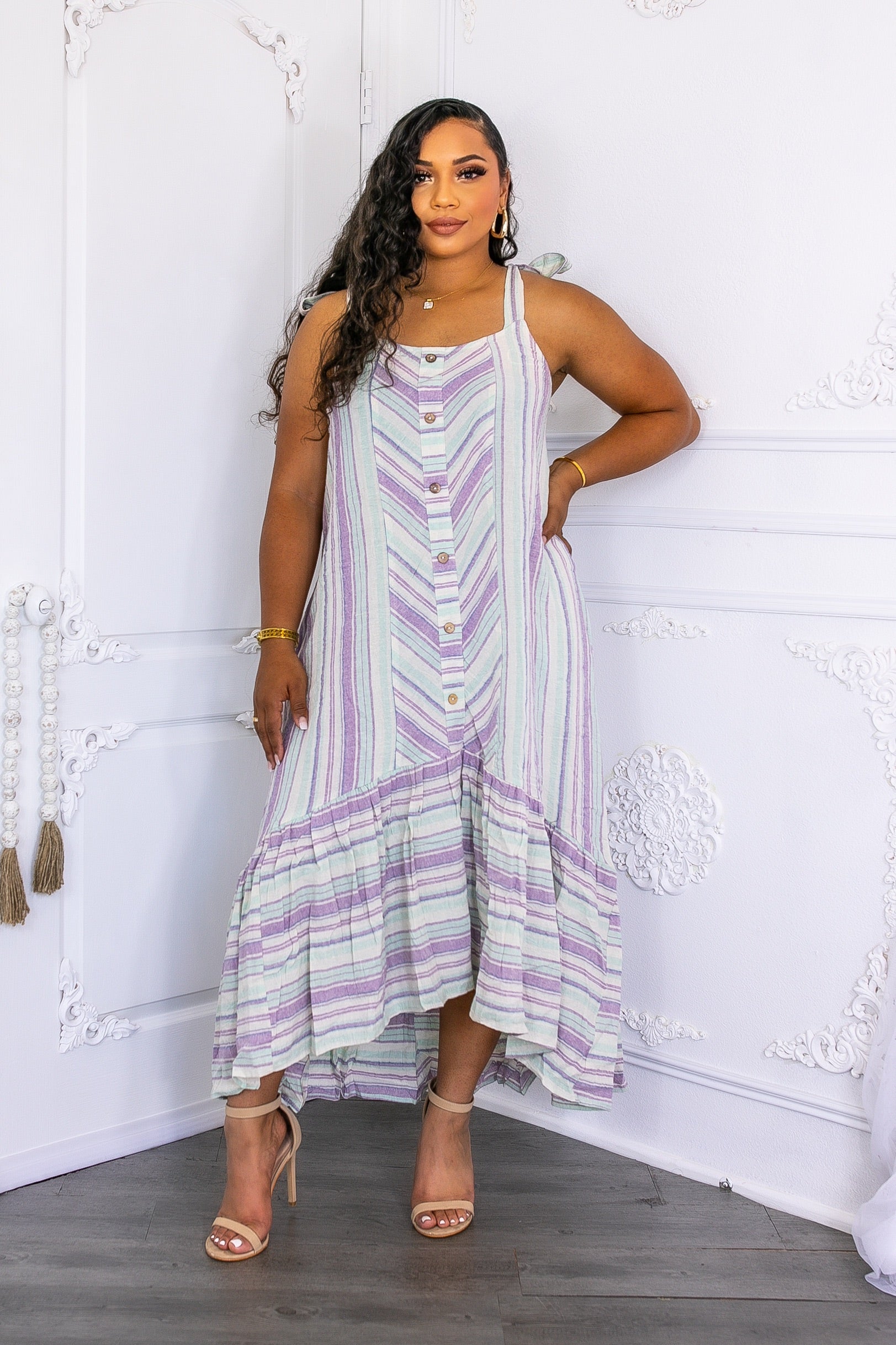 Cotton Ruffle Maxi Dress L