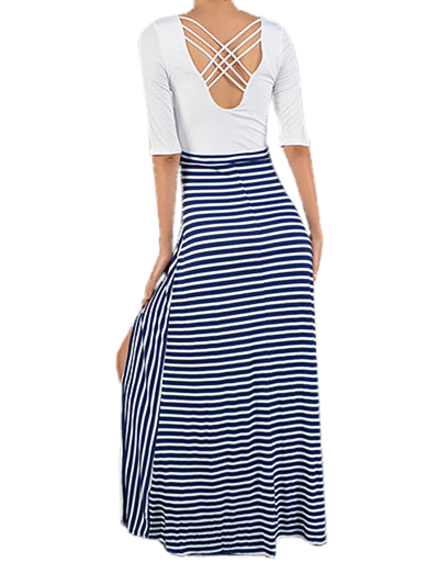 Stripe Maxi With Criss Cross Back Detail Blue - SURELYMINE