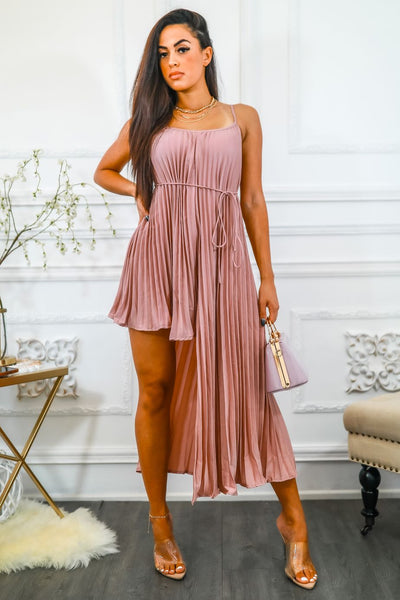 Pleated On Me Asymmetrical High Low Dress