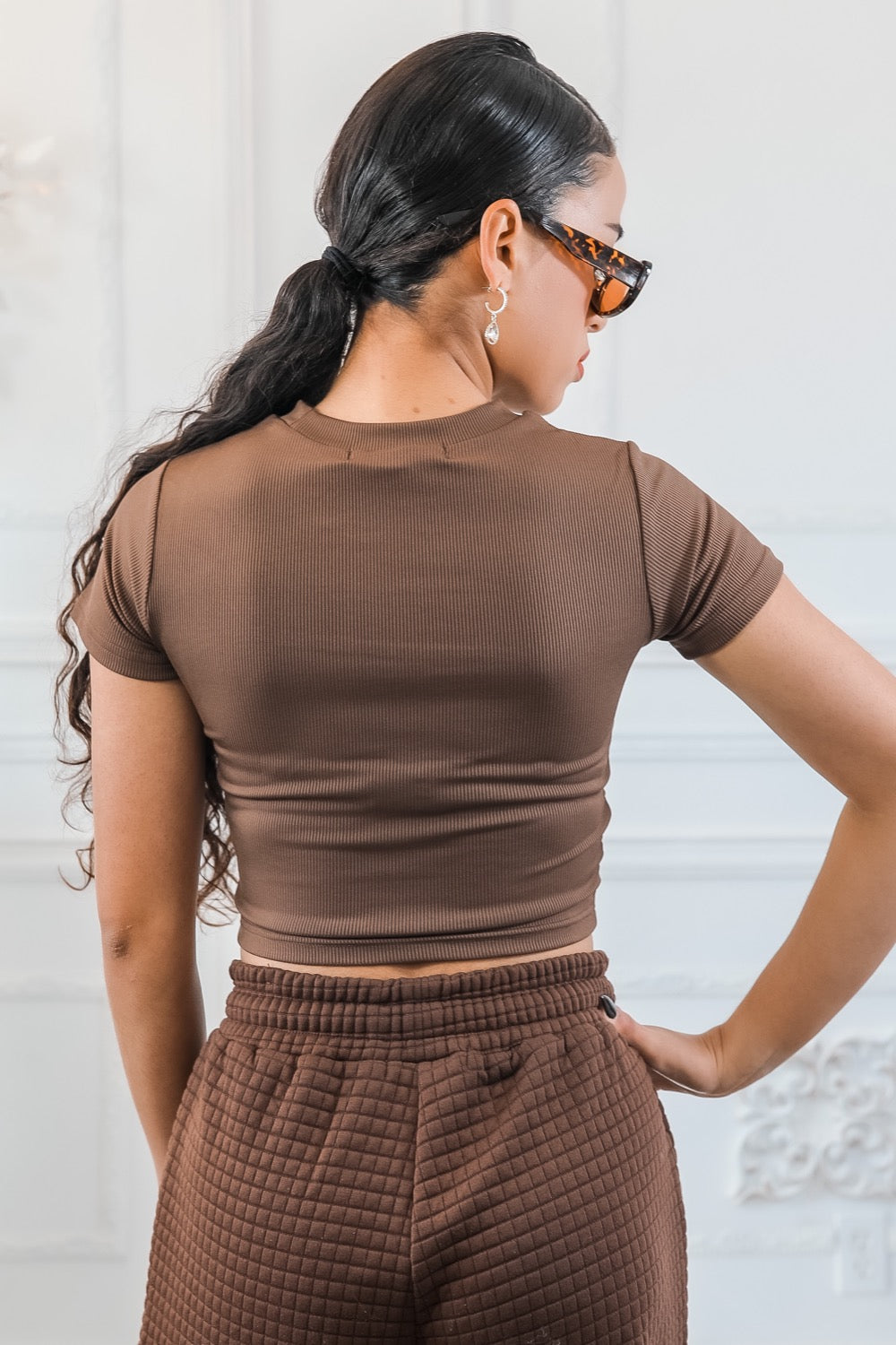 Asymmetrical Cut Out Ribbed Cropped Top