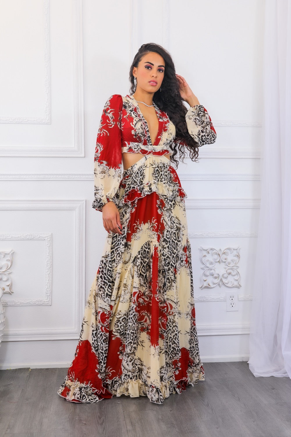 ruffle cut out maxi dress Fantasy Ruffles Laced Back L ring detail Open back november-2025 Size:Large 12-14 Membership – Palizzi Social
