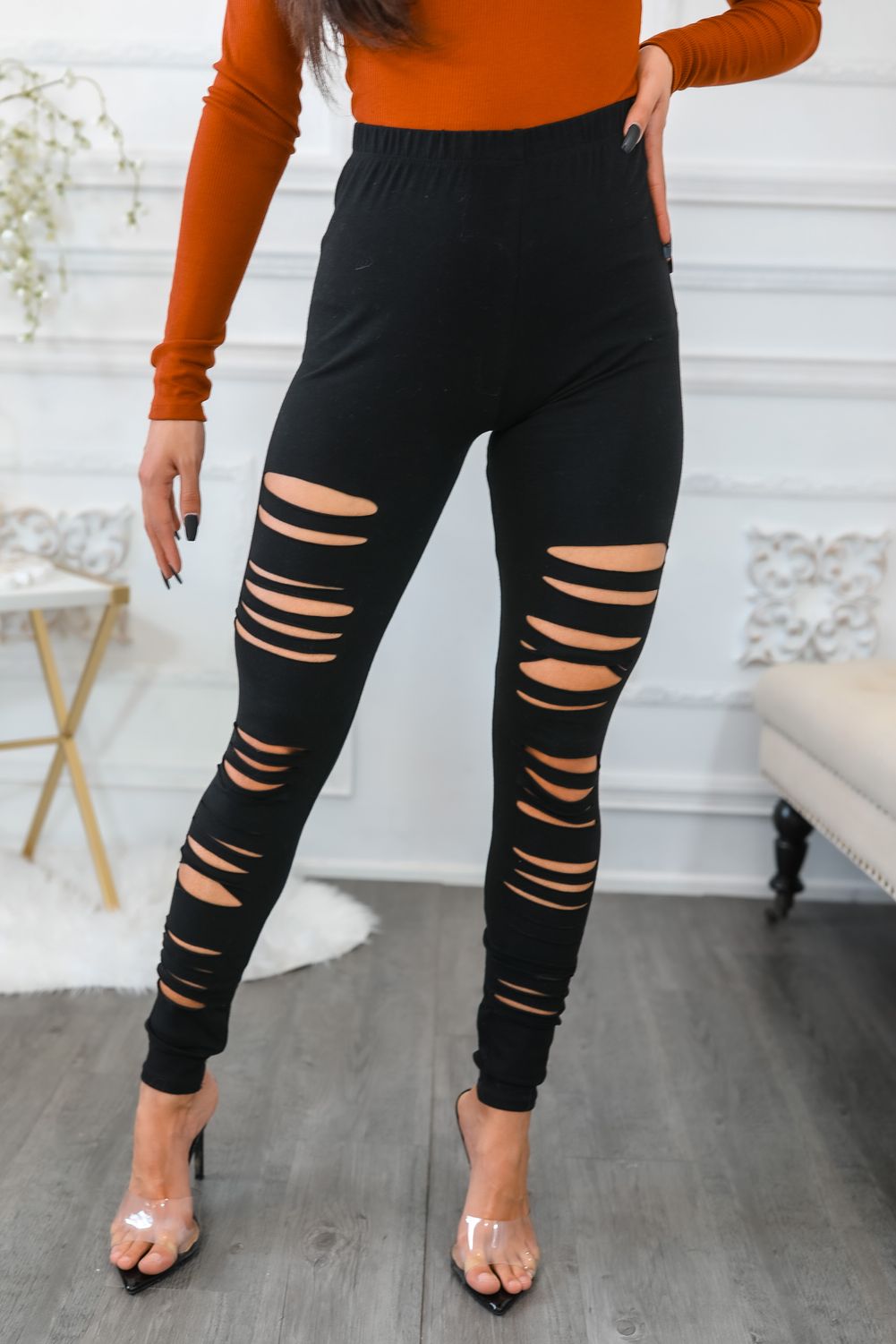 Code Shred Cut Out Destroyed Leggings – SURELYMINE