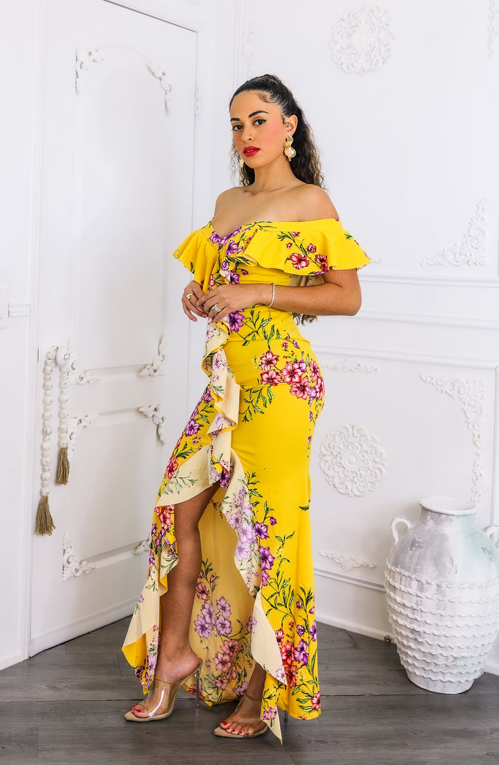 Sunshine Bloom Ruffle Maxi Dress