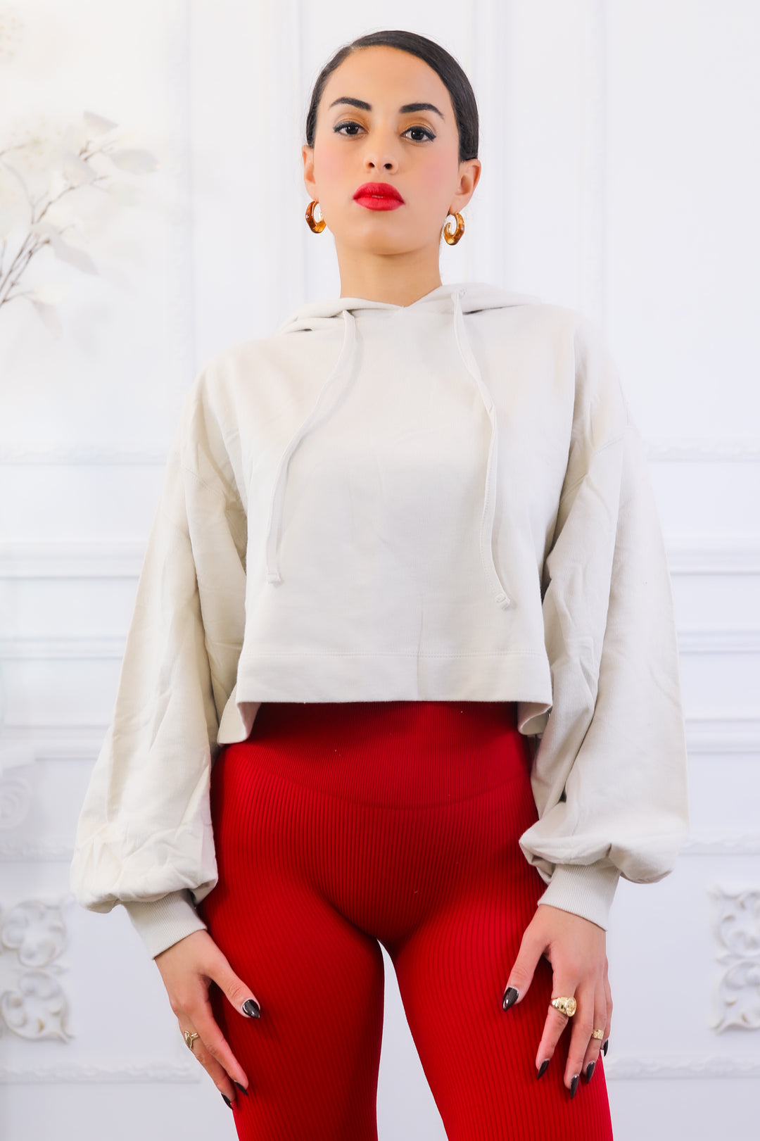 Bubble Sleeves Hoodie Cropped Sweater