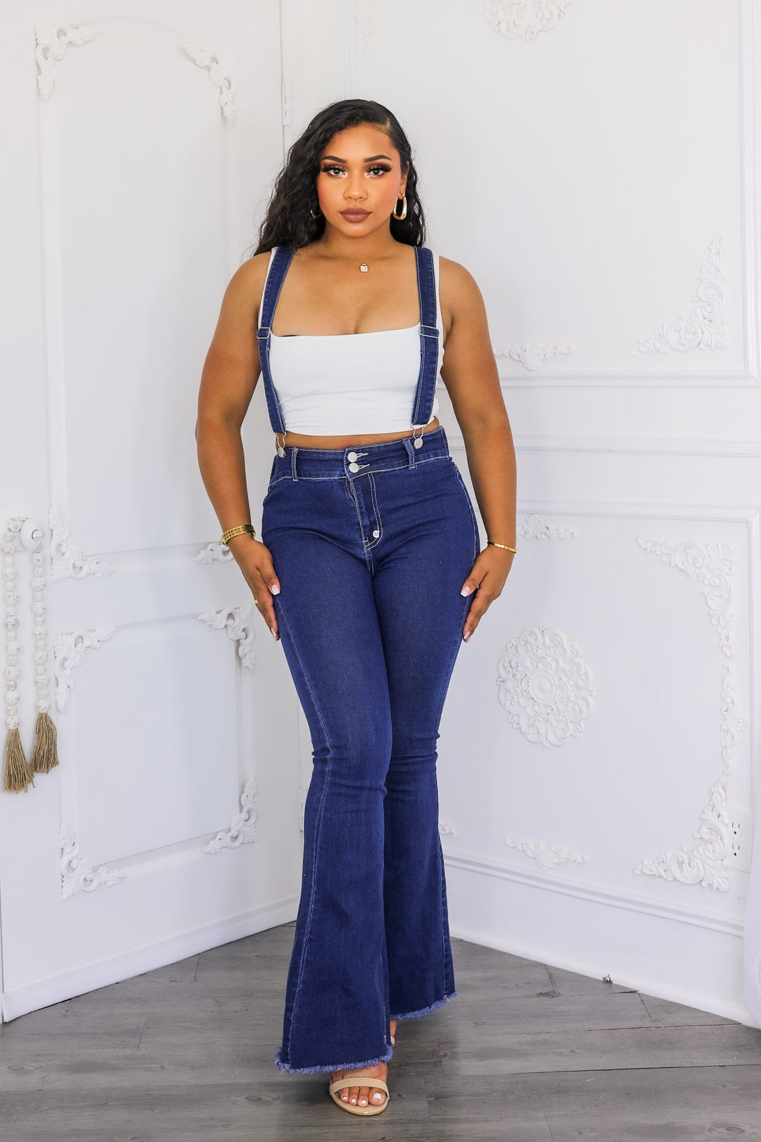 Suspender Denim Flare Jeans – SURELYMINE - Main Image
