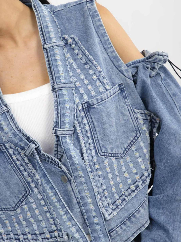 Medium Wash Removable Sleeves Denim Vest Denim Jacket