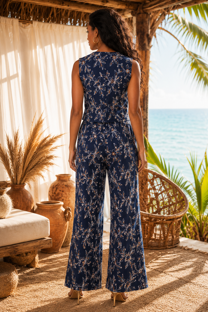 Sienna Floral Brocade Vest & Wide-Leg Pants Set