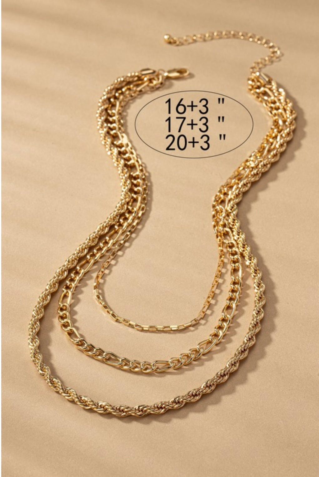 Triple Layered Gold Chain Necklace Set