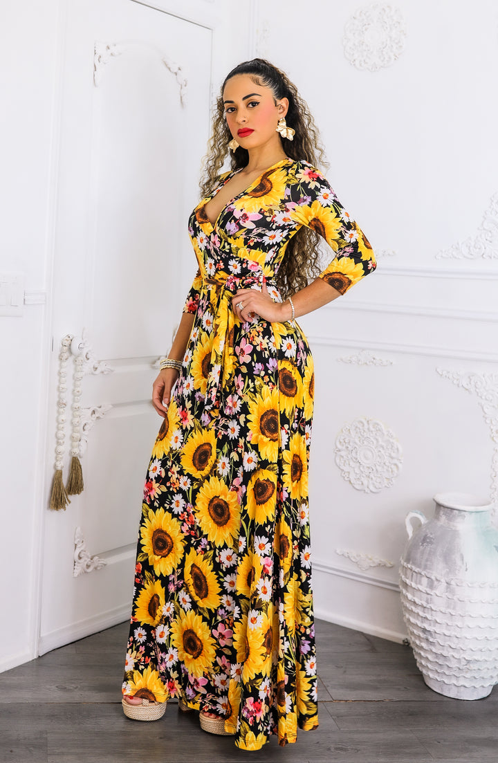 Sunshine & Bloom Faux Wrap Maxi Dress