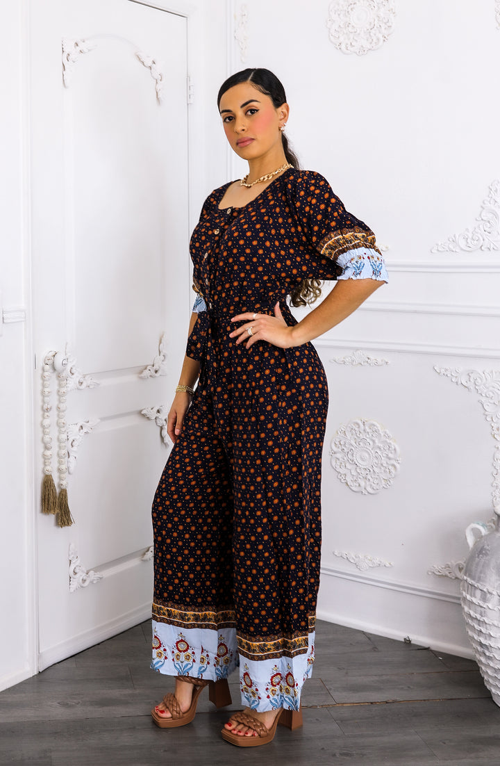 Boho Borders Wide-Leg Jumpsuit