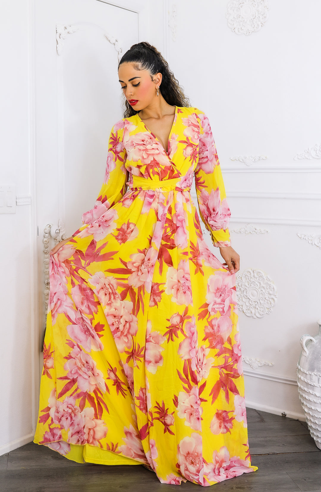 pink orange yellow floral dress Melina Orange & Pink Floral Maxi Dress