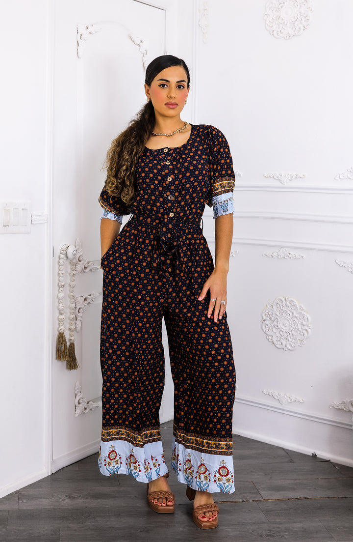 Boho Borders Wide-Leg Jumpsuit