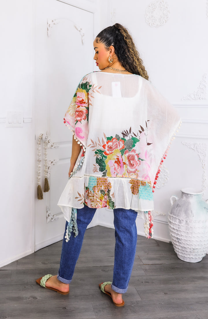 Boho Floral Tassel Kaftan Top – Lightweight Festival Tunic