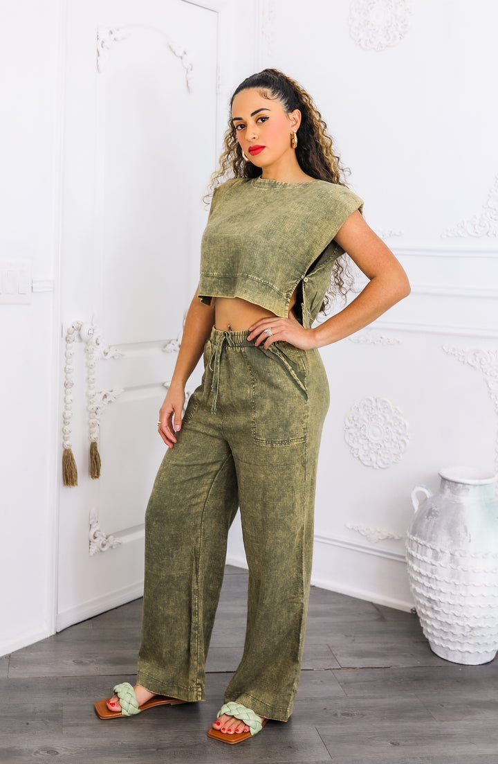 Olive Washed Linen Lounge Set