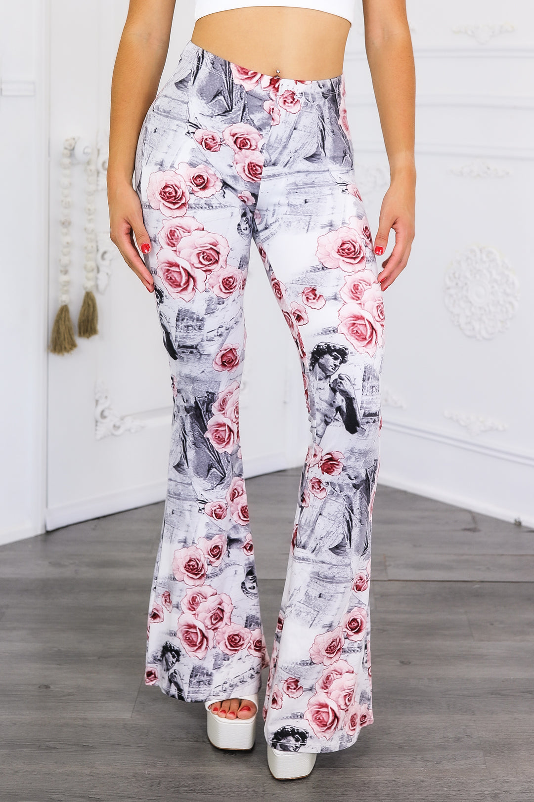 Floral Art Print Bell Bottom Pants – Vintage Rose Vibe