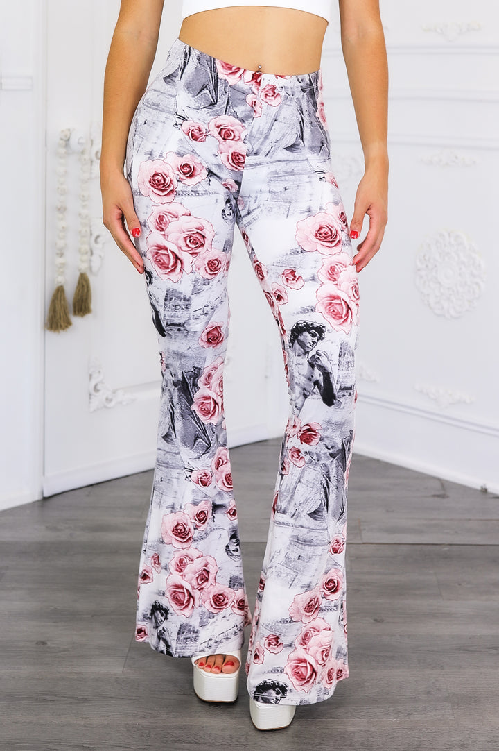 Floral Art Print Bell Bottom Pants – Vintage Rose Vibe