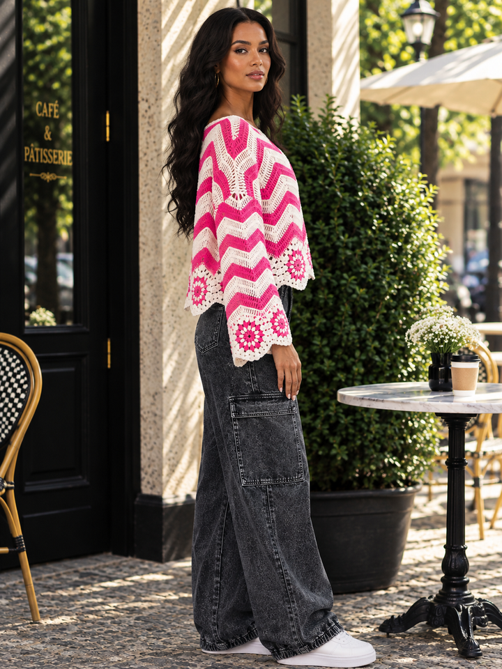 Crochet Chevron Poncho-Sleeve Sweater