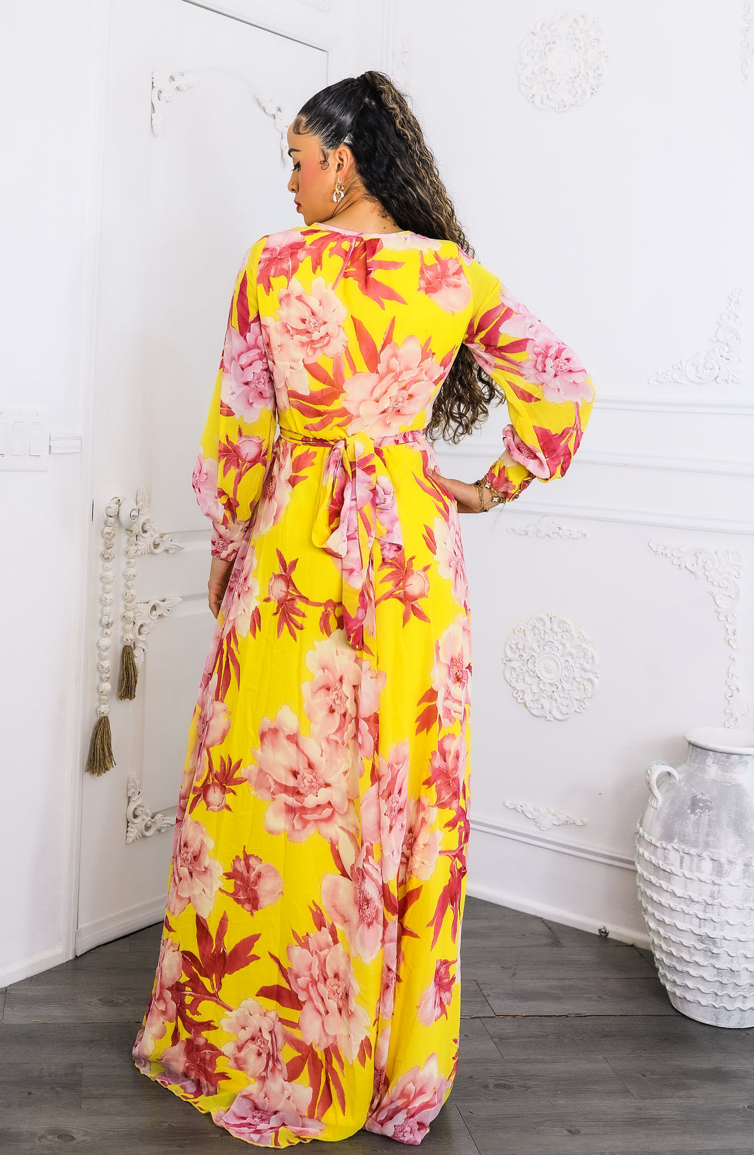 orange and pink wrap dress Anna Kosturova | Silk Long Sleeve Wrap Dress Fuchsia Orange | Tie Dye