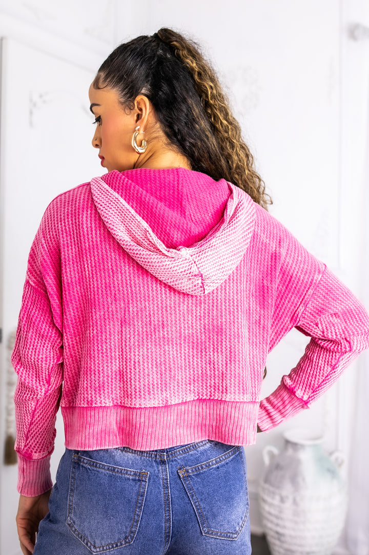 Mineral Wash Waffle Knit Zip Hoodie (3 Colors)