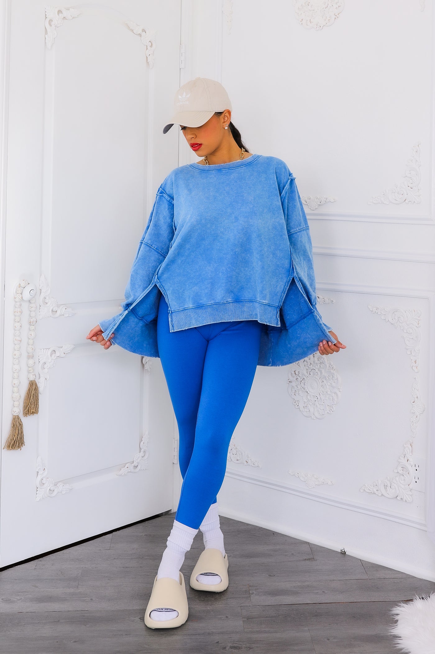 Oversized Mineral Wash Pullover With Leggings Set|