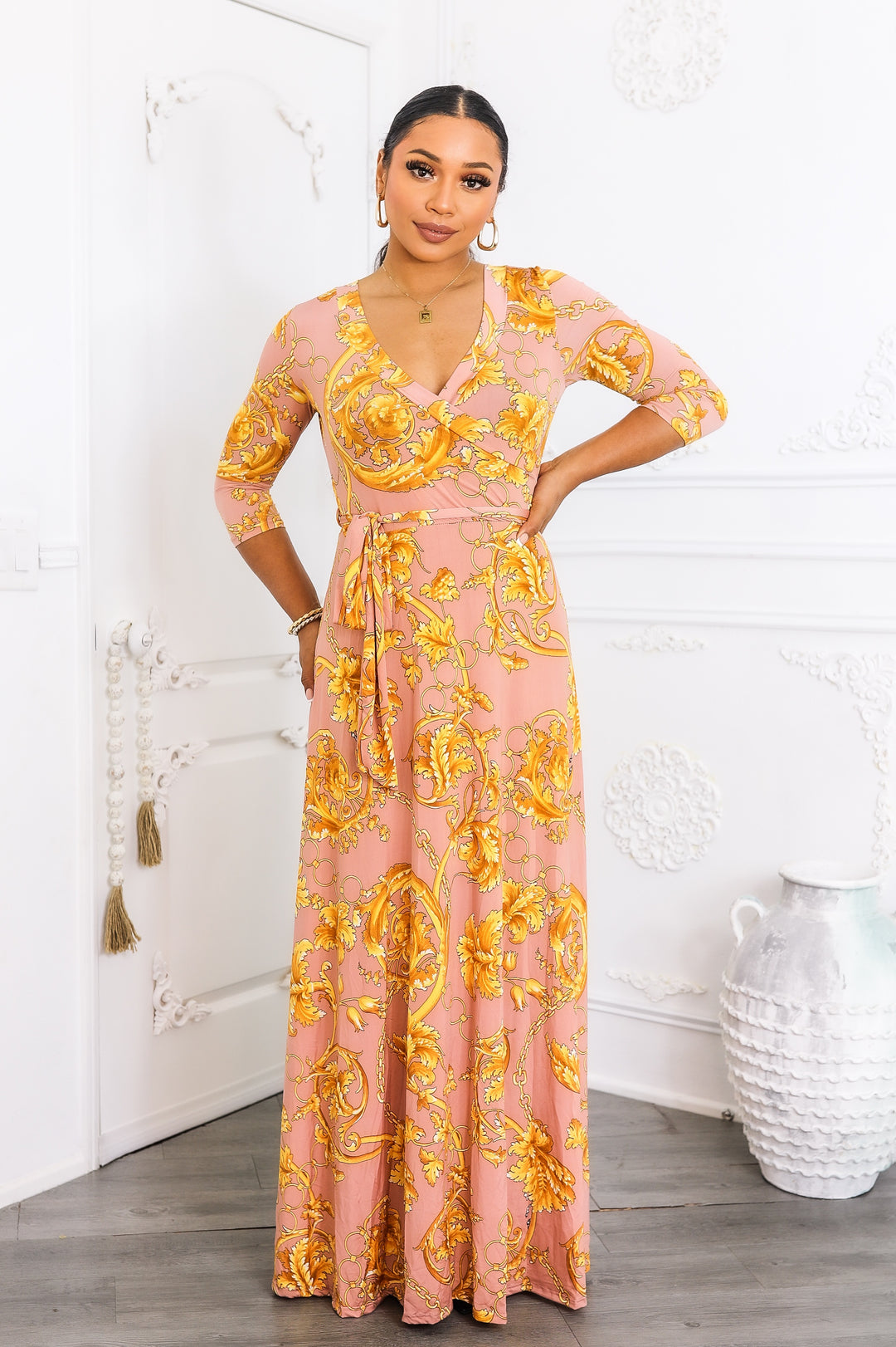 Blush Gold Wrap Maxi Dress