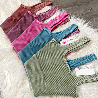 Thick Washed Ribbed Square Neck Cropped Tank Top