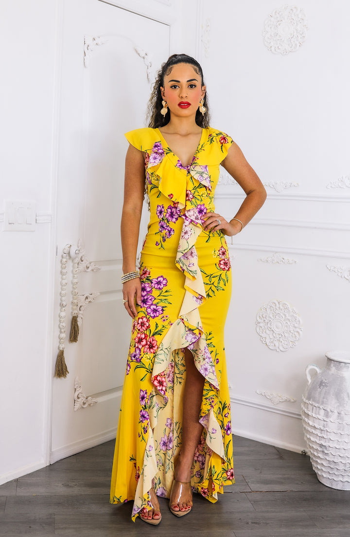 Sunshine Bloom Ruffle Maxi Dress
