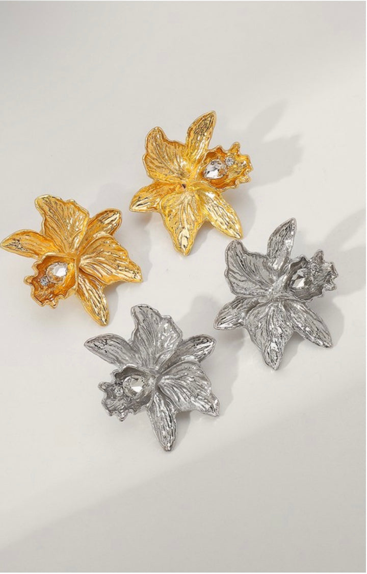 Orchid Bloom Zirconia Statement Earrings – Gold or Silver