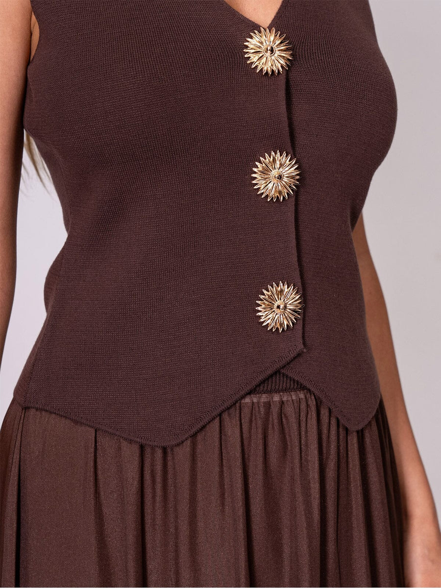 Sheer Maxi Skirt & Knit Vest Two-Piece Set