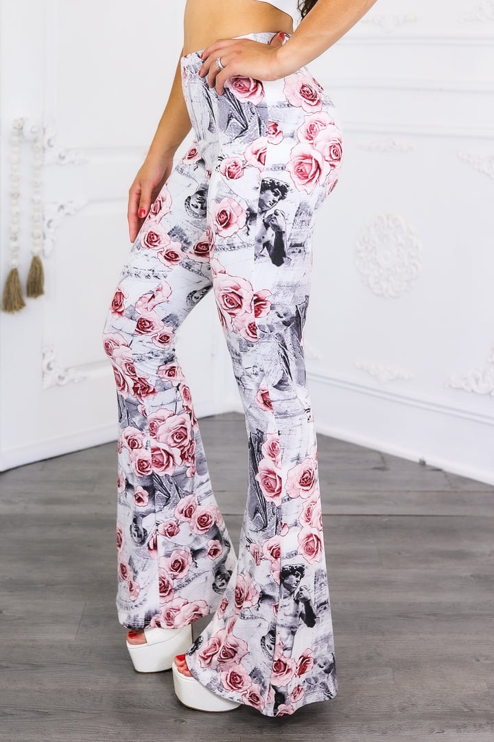 Floral Art Print Bell Bottom Pants – Vintage Rose Vibe