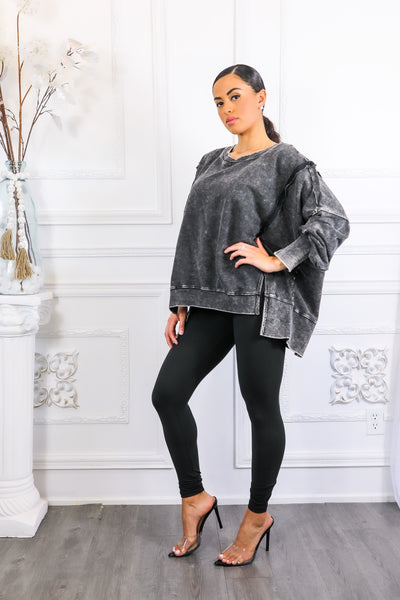 Oversized Mineral Wash Pullover With Leggings Set