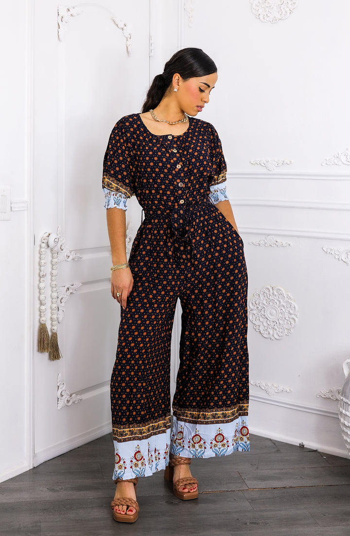 Boho Borders Wide-Leg Jumpsuit