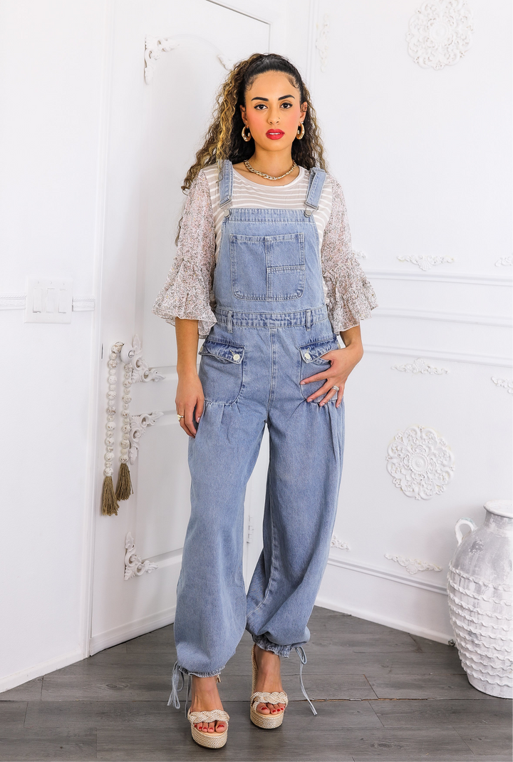 Women’s Relaxed Denim Overalls – Wide-Leg Boho Style with Pockets