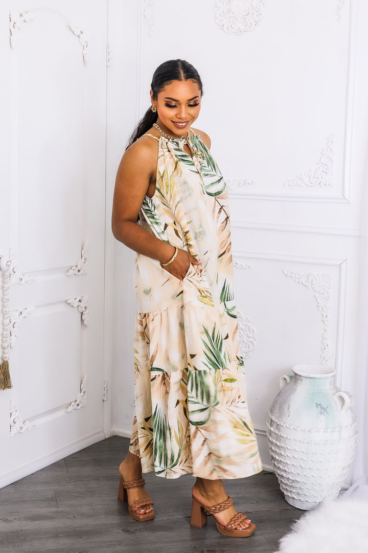 Tropical Palm Tiered Maxi Dress – Sand & Sage