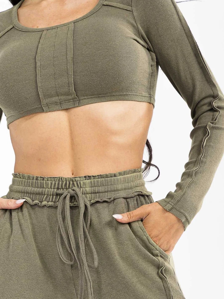 Sloane Mineral Wash Crop Top & Wide-Leg Pants Set