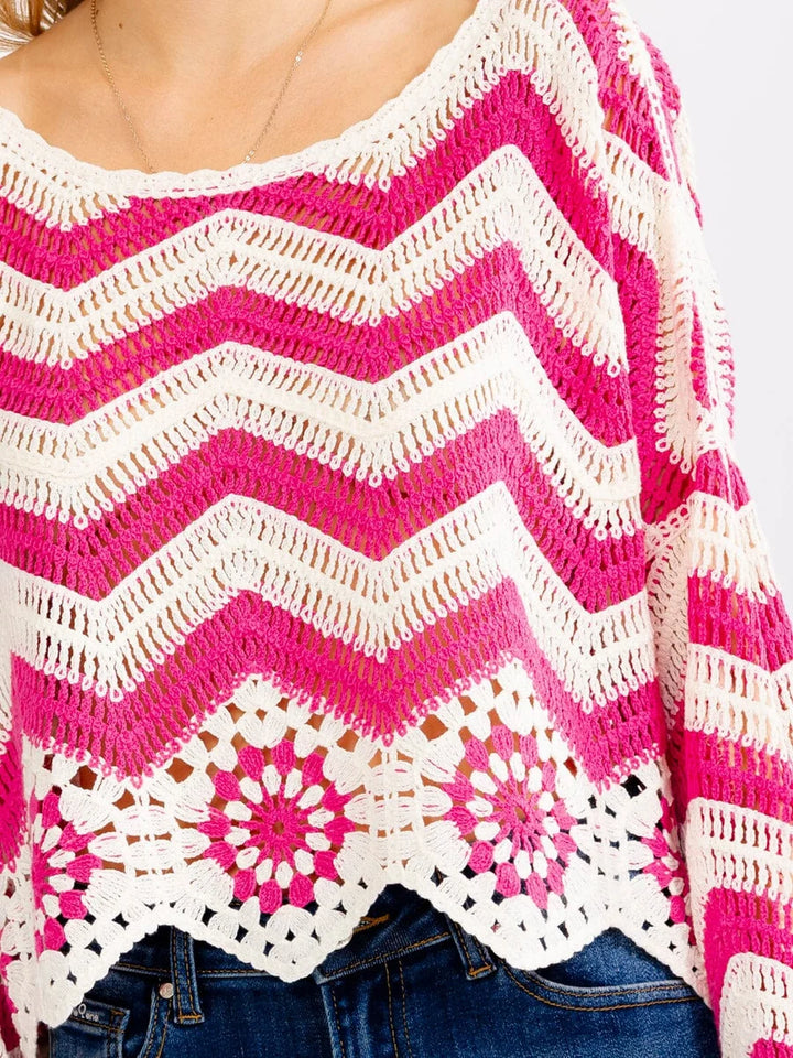 Crochet Chevron Poncho-Sleeve Sweater