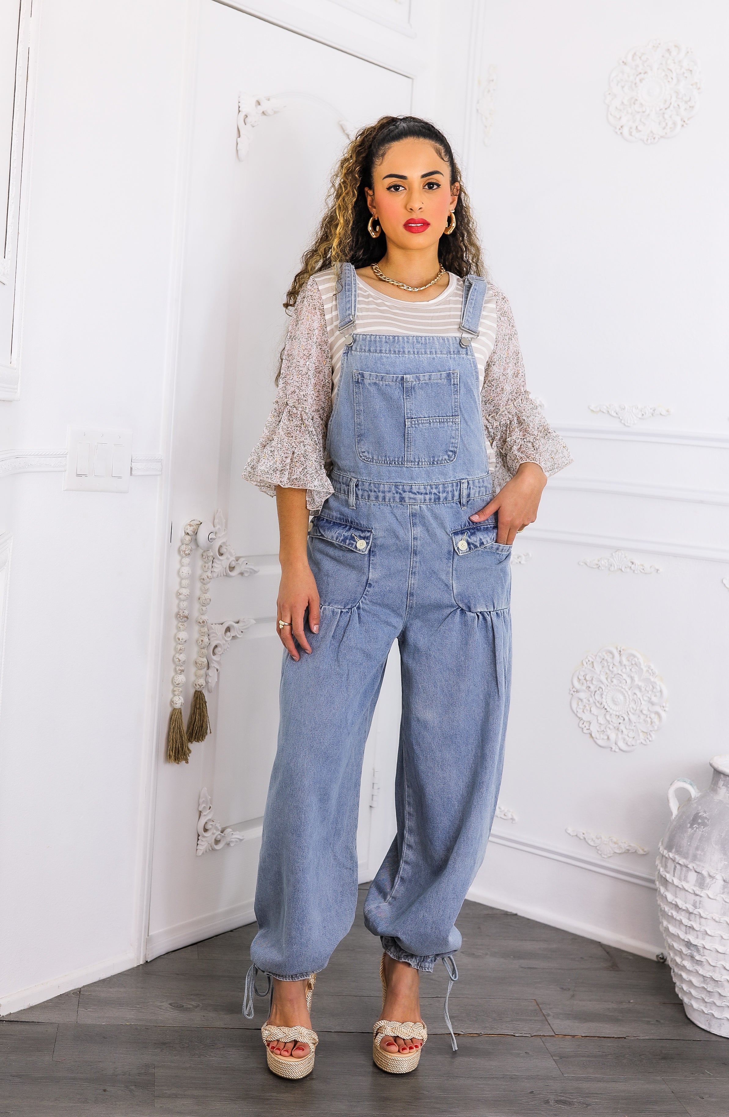 Women's Relaxed Denim Overalls – Wide-Leg Boho Style with Pockets
