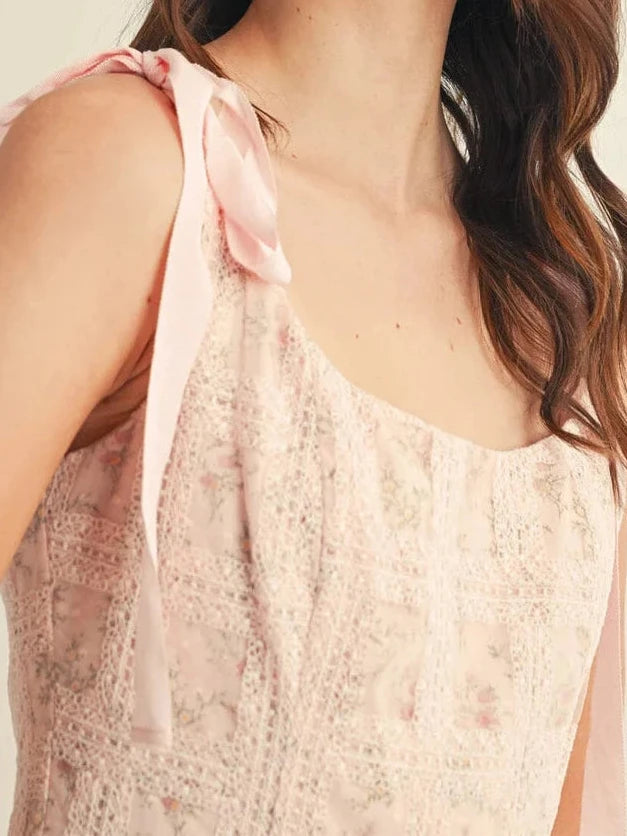 Blush Garden Lace Tiered Midi Dress