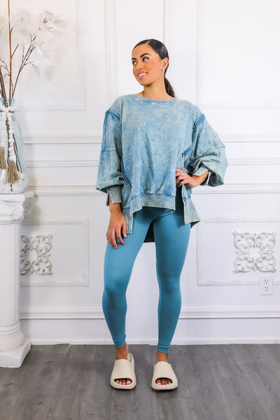 Oversized Mineral Wash Pullover With Leggings Set