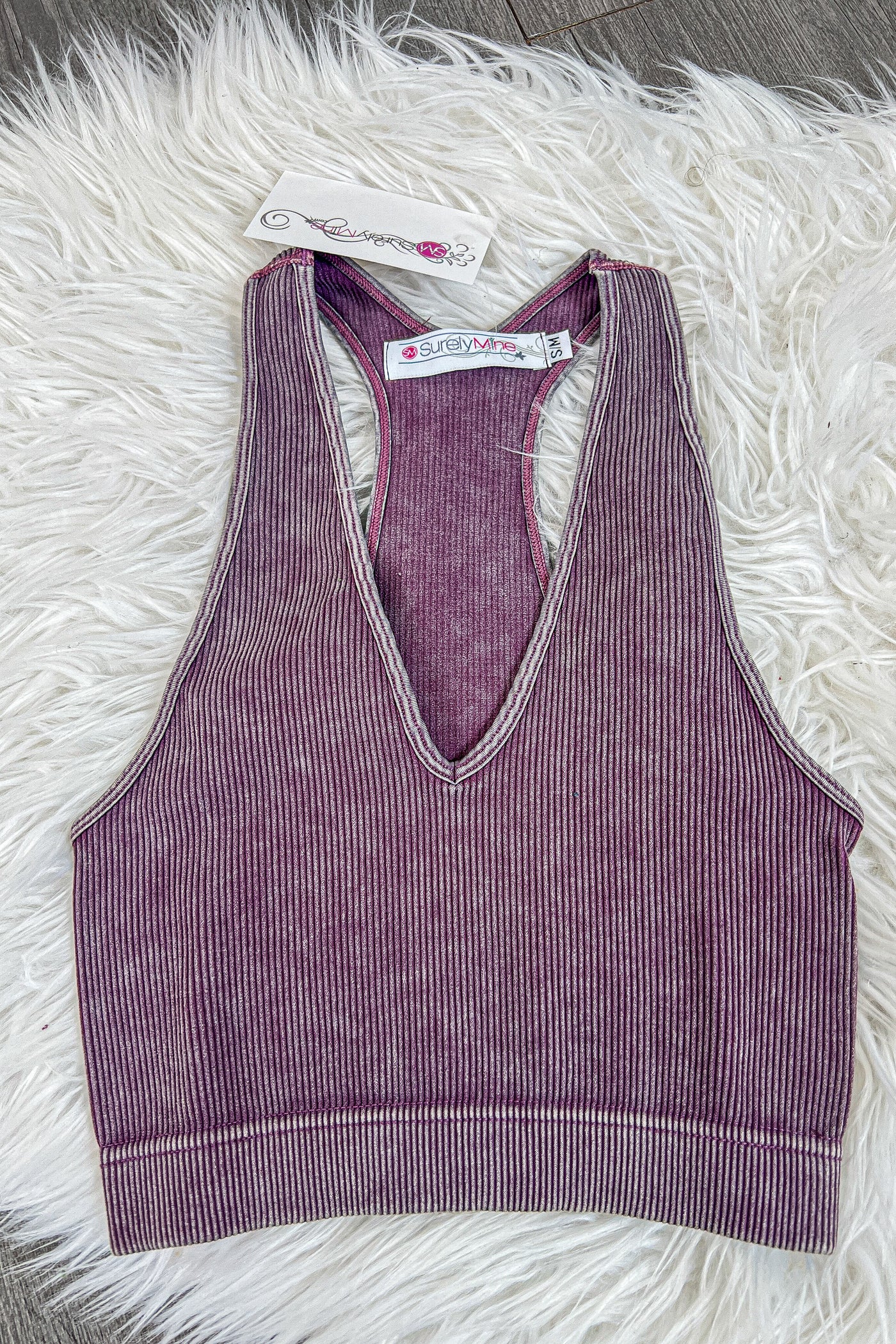 Thick Washed Ribbed V Neck Cropped Tank Top