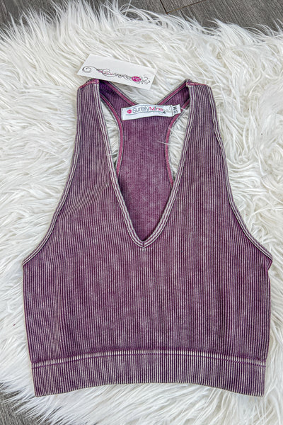 Thick Washed Ribbed V Neck Cropped Tank Top