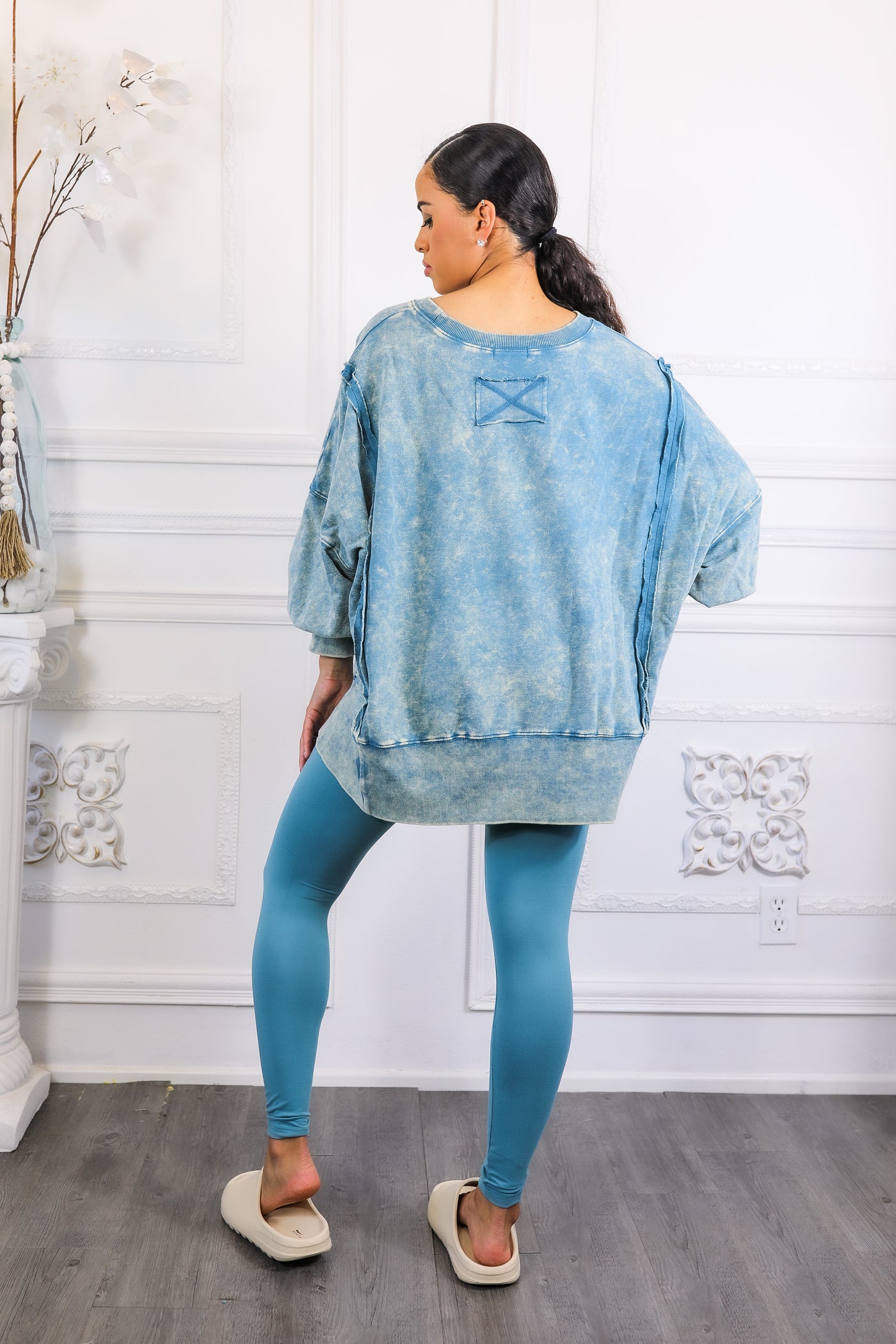 Oversized Mineral Wash Pullover With Leggings Set