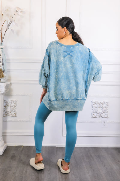 Oversized Mineral Wash Pullover With Leggings Set