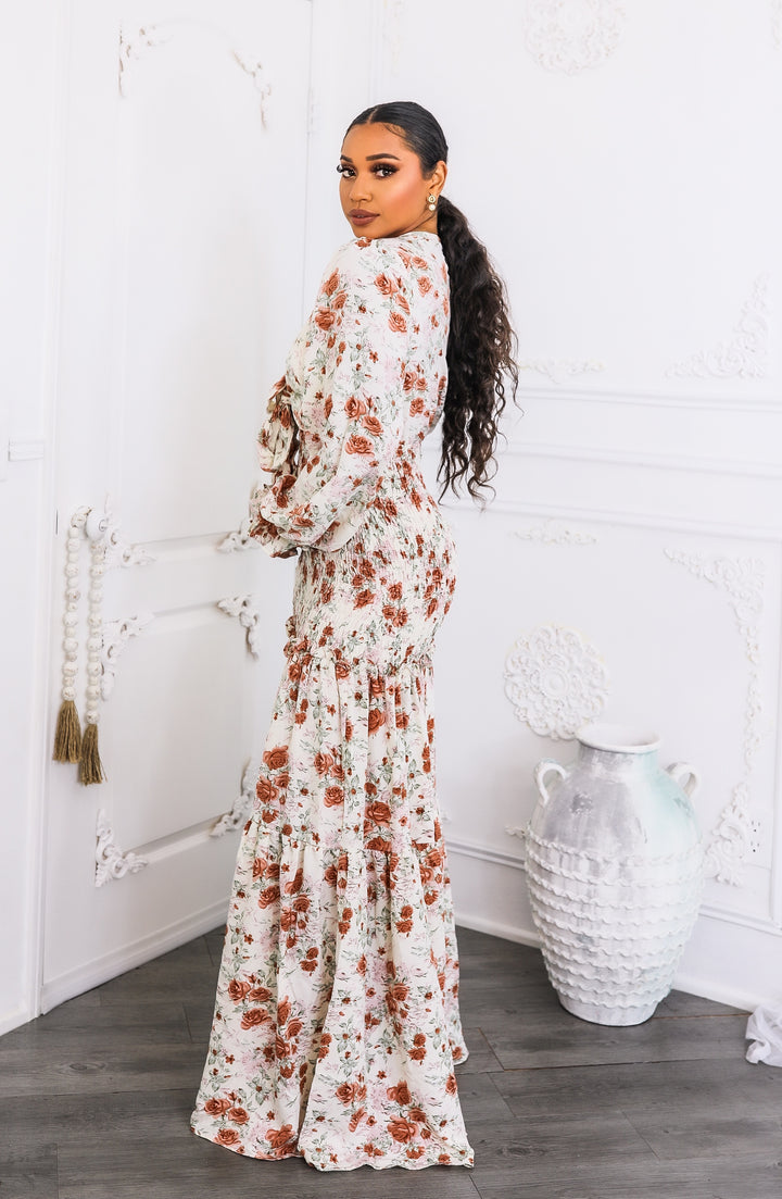 Floral Tie-Front Maxi Dress with Smocked Waist