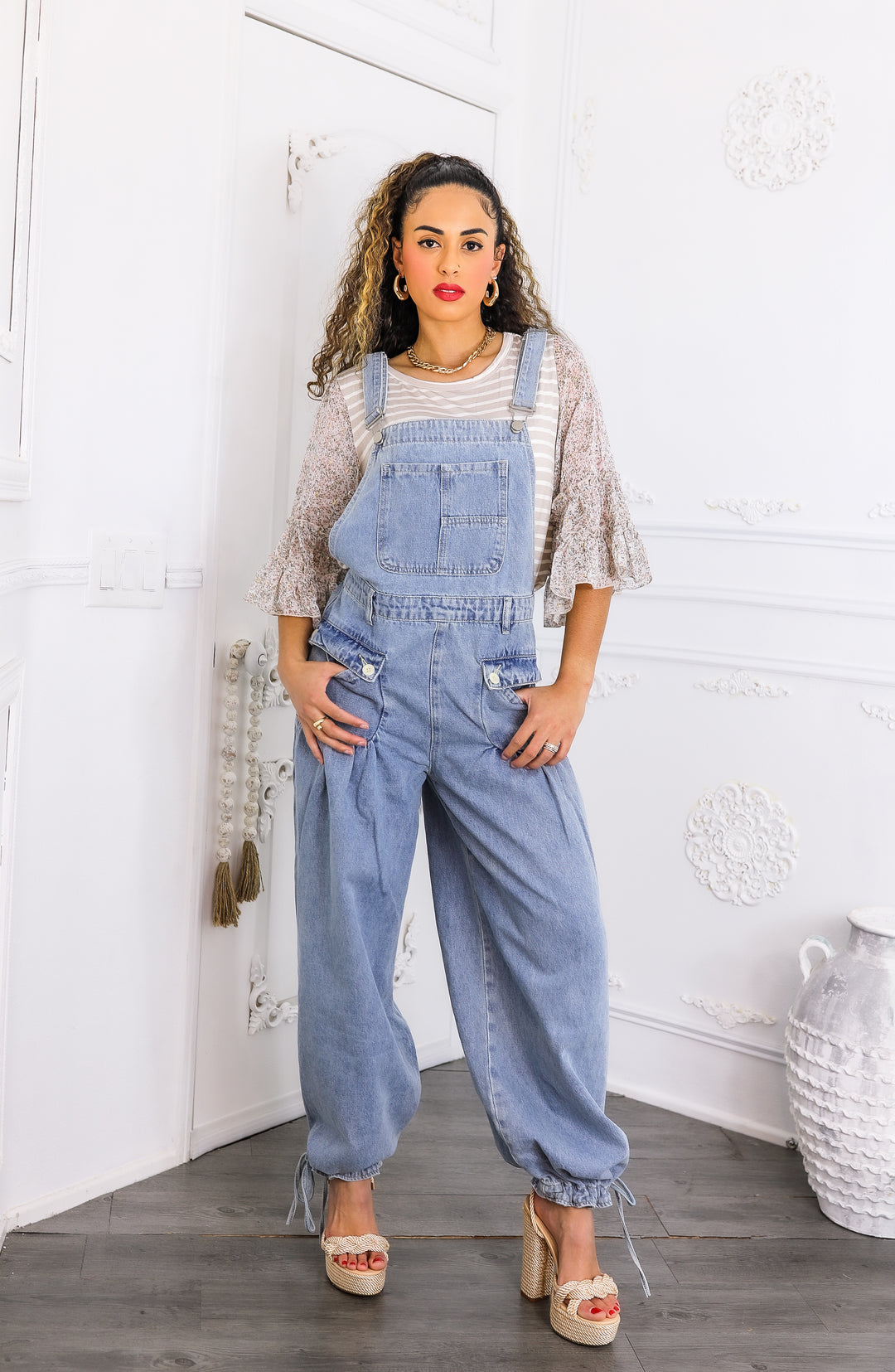 Women’s Relaxed Denim Overalls – Wide-Leg Boho Style with Pockets