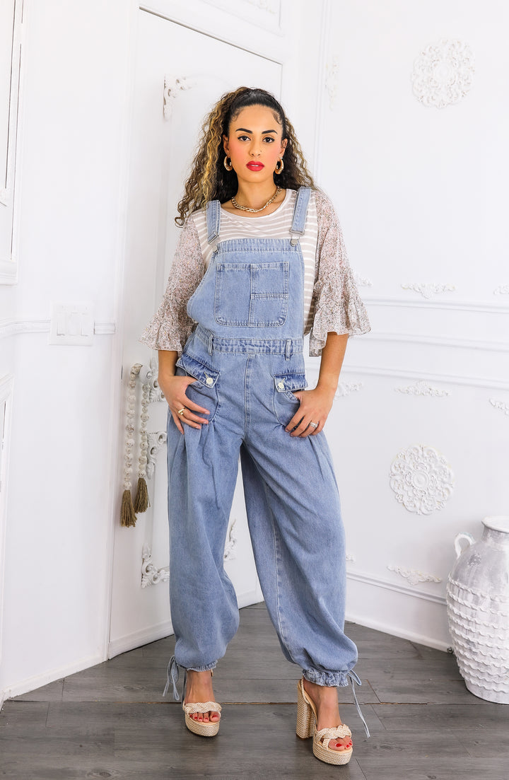 Women’s Relaxed Denim Overalls – Wide-Leg Boho Style with Pockets