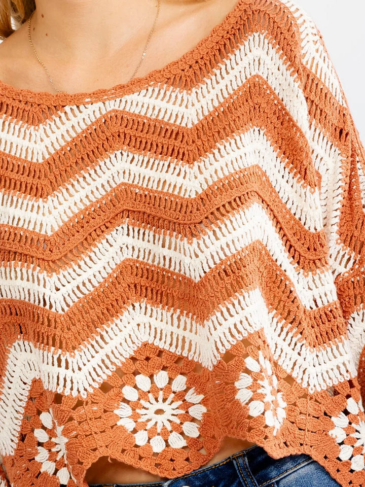 Crochet Chevron Poncho-Sleeve Sweater