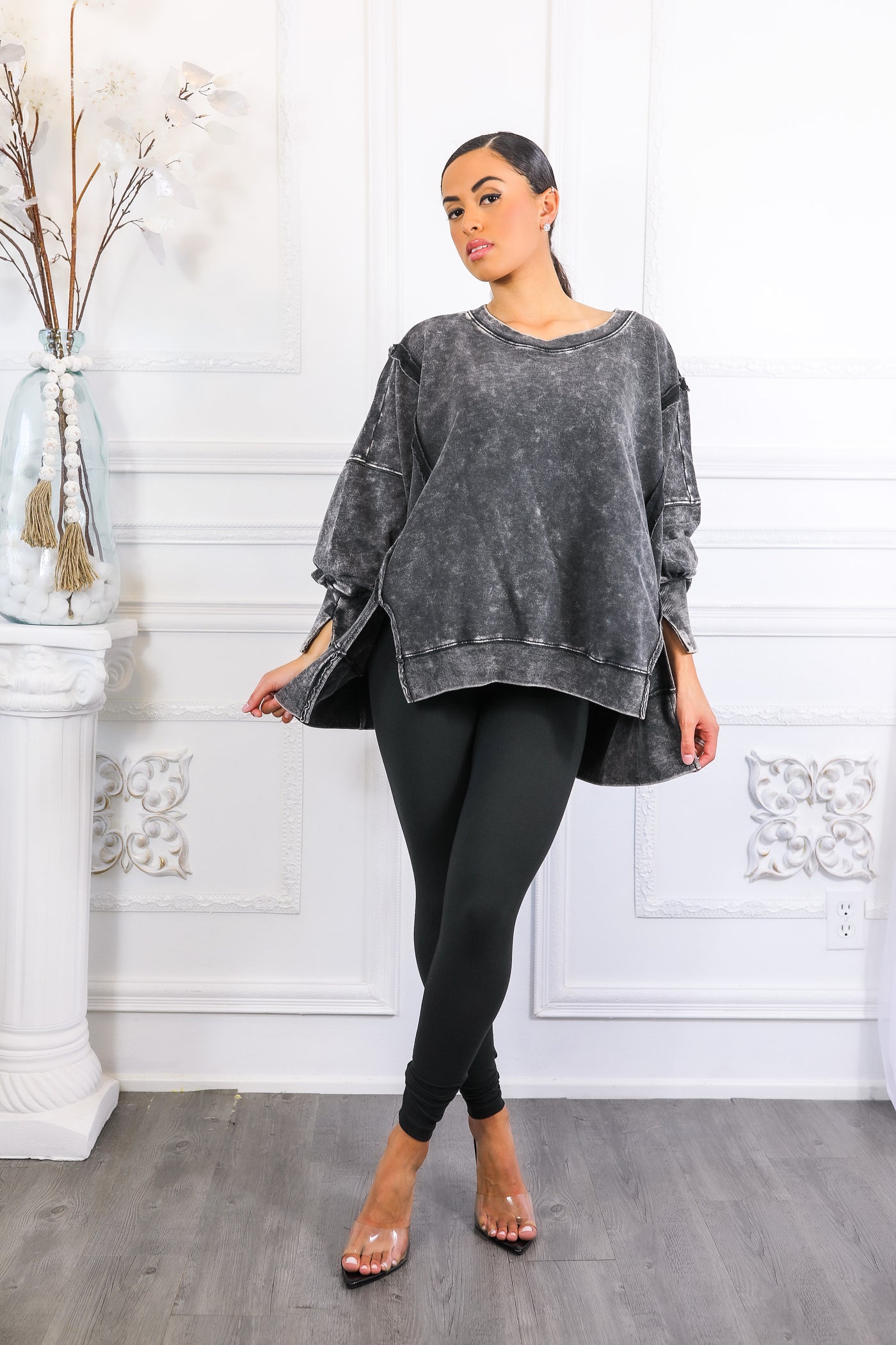 Oversized Mineral Wash Pullover With Leggings Set