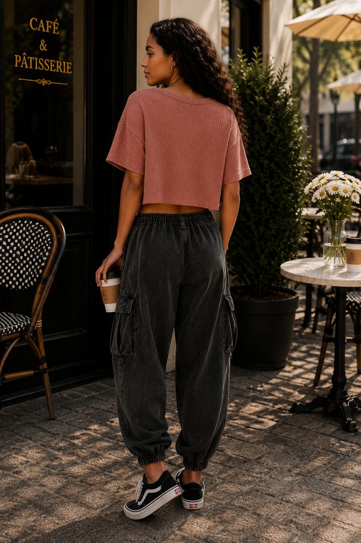 Harper Waffle Knit V-Neck Pocket Top